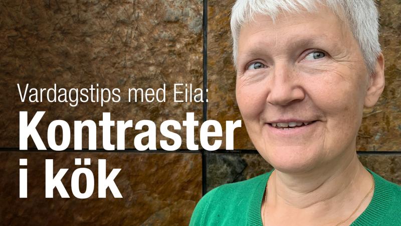 En närbild på Eila Lundins ansikte. Hon har kort grått hår och en grön tröja.