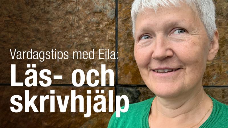 Eila har kort, grått hår och står framför en rostbrun vägg. Hon ser glad  ut.
